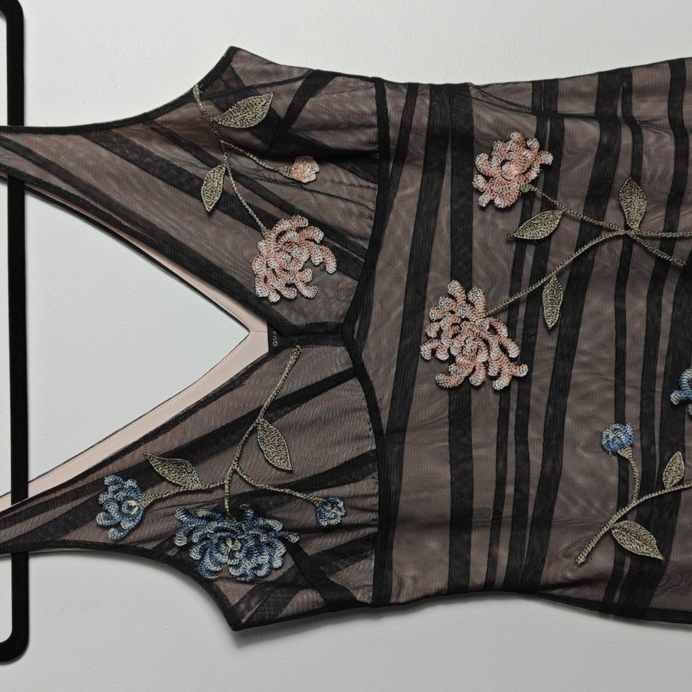 BCBGMAXAZRIA Elegant Floral Embroidered With Mesh Overlay Dress Size 8 - Picture 7 of 16
